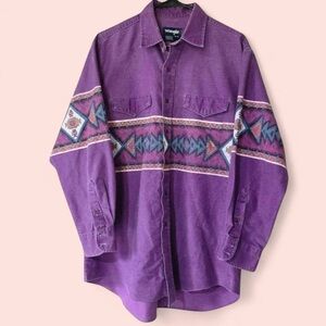 Men’s Vintage Wrangler 90’s Rare Brushpopper Aztec Button Up Shirt Purple